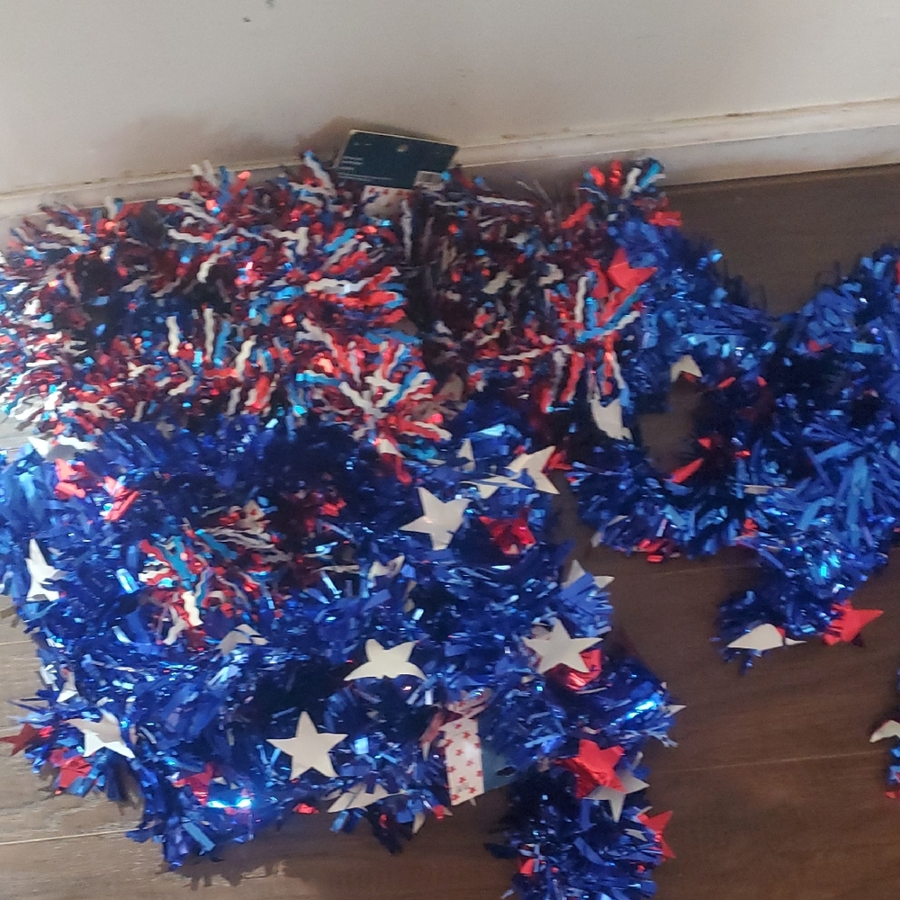 Festive Red, White, and Blue Tinsel Garland Lot Of 4